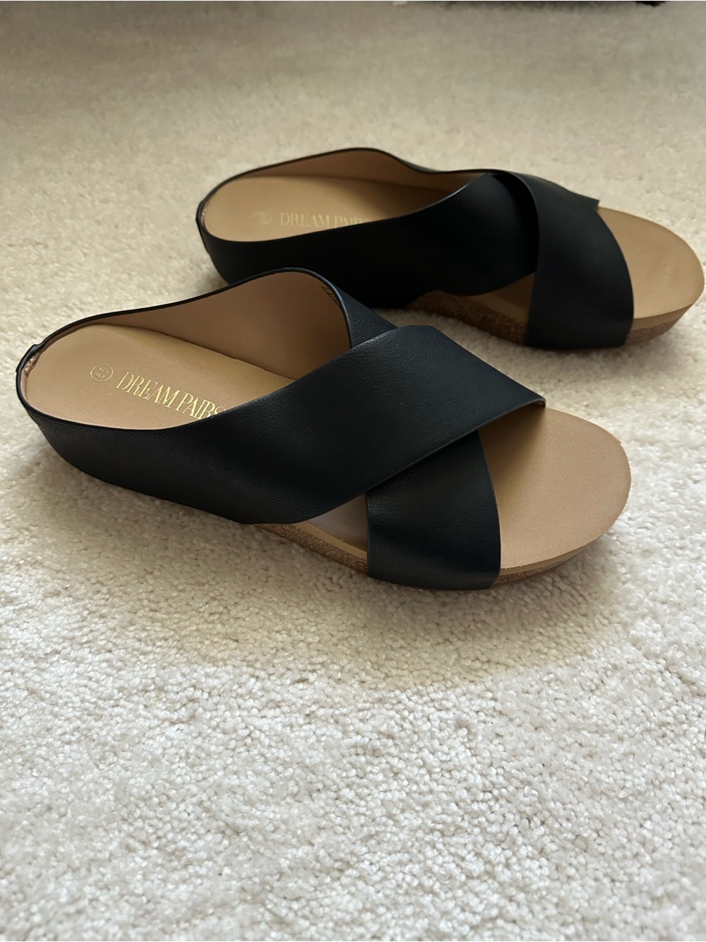 Dream Pairs Black Crossband Slide Sandals
